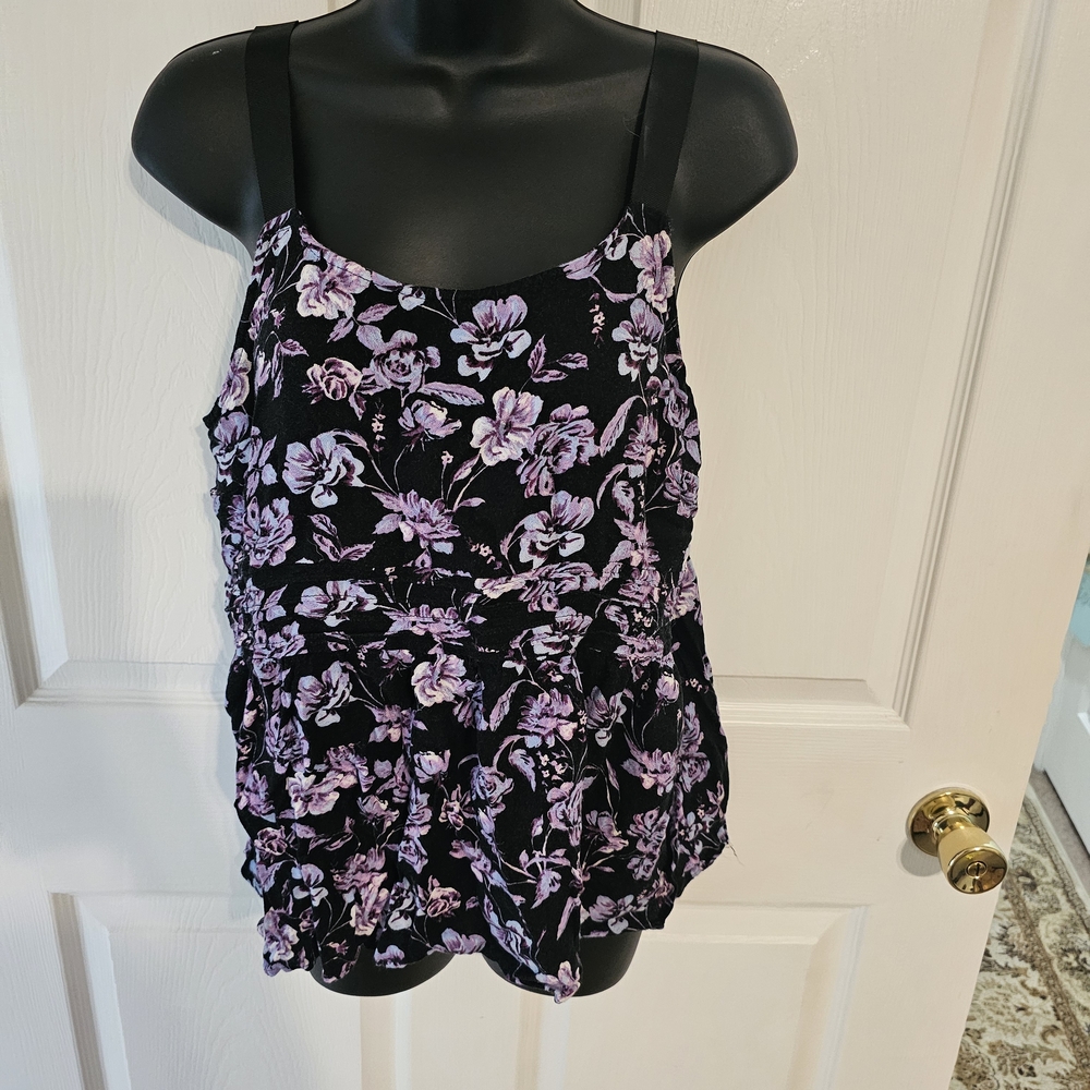 Maurices Size L Floral Black and Purple Women's Top
